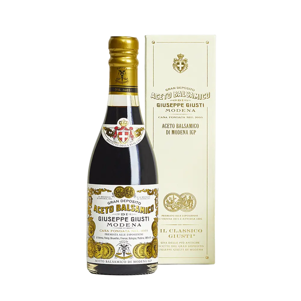 Giusti Vinaigre Balsamique de Modène IGP 2 Médailles d'Or  250ml Champagnotta avec boite cadeau