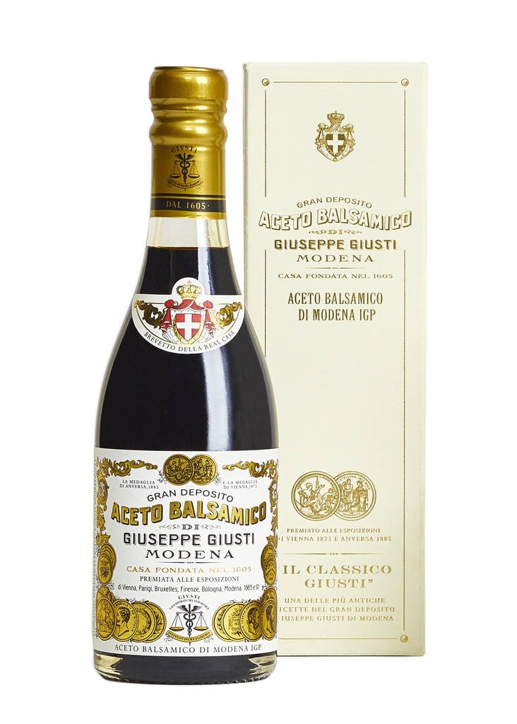 Giusti Vinaigre Balsamique de Modène IGP 2 Médailles d'Or  250ml Champagnotta avec boite cadeau